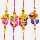 Zardosi Work Flower Designed Rich Looking Handcrafted Rakhi Set of 4