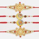 Swastika Jewel Rakhi and Om Beads 4 Brother Rakhis Set