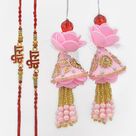 Veera Written in Hindi and Pink Color Lumba Rakhis for Bhaiya and Bhabhi Set of 4