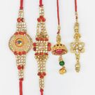 Auspicious Kanha with Jewels 2 Brother Rakhi with Amazing 2 Lumba Rakhi Set of 4