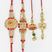 Auspicious Kanha with Jewels 2 Brother Rakhi with Amazing 2 Lumba Rakhi Set of 4
