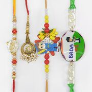 Bhaiya Bhabhi Amazing Rakhi Set with Two Cartoon Kids Rakhi Set of 4