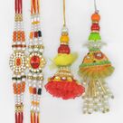 Two Bhaiya Two Bhabhi Rakhis Set of Marvelous Jewel and Zardosi Rakhis