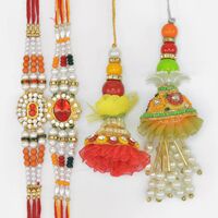 Two Bhaiya Two Bhabhi Rakhis Set of Marvelous Jewel and Zardosi Rakhis