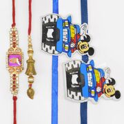 Auspicious Bhaiya and Bhabhi Rakhis Set with 2 Mickey Mouse Rakhis Set of Family