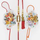 Capsule Shape Brother Rakhi with Bhabhi Rakhi and 2 Cartoon Character Kids Rakhis 