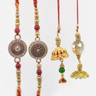 Meenakari Work Two Amazing Brother Rakhi with Two Nice Looking Lumba Rakhis