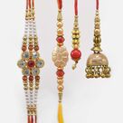 Flower Shape 2 Brother Rakhis with Beaded Stunning Looking 2 Lumba Rakhis