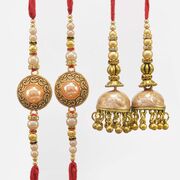 Polished Color Marvelous Looking Bhaiya Bhabhi 2 Pair of Rakhis Set