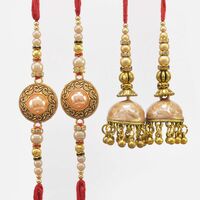Polished Color Marvelous Looking Bhaiya Bhabhi 2 Pair of Rakhis Set