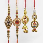Amazing Looking Unique Pair of Two Different Designs Bhaiya Bhabhi Rakhis Set of 2