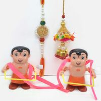 Family Rakhis Set of Bhaiya Bhabhi Rakhis with Walking Chhota Bheem Toy Rakhis
