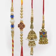 Newly Designed Stylish Mauli Thread Bhaiya Rakhis with Attractive Lumba Rakhis Set of 4