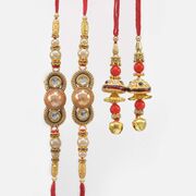 Pearl Studded Beautiful 2 Brother Rakhis with Bhabhi Rakhis Set of 4