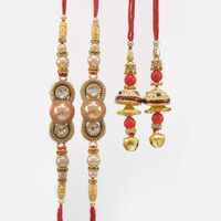 Pearl Studded Beautiful 2 Brother Rakhis with Bhabhi Rakhis Set of 4