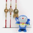 Pearl and Ganesha Two Brother Rakhis with Designer Bhabhi Rakhi and Kid Rakhi
