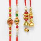 Om and Beads Two Brother Rakhis with Mauli Thread Lumba Rakhis Set of 4