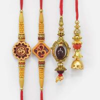 Divine God Om Rakhi for Brother with Two Elegant Lumba Rakhis Set of 4