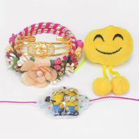 Bracelet Bhaiya Bhabhi Rakhis with Soft Toy and Cartoon Kids Rakhis Set of 4