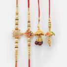 Shri Ganesha and Auspicious Tortoise 2 Brother Rakhis with 2 Elegant Lumba Rakhis