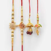 Shri Ganesha and Auspicious Tortoise 2 Brother Rakhis with 2 Elegant Lumba Rakhis