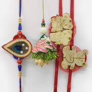 Elegant Attractive Bhaiya Bhabhi Rakhis with 2 Teddy Bear Kids Rakhi