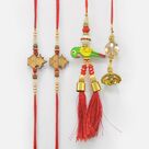 2 Divine Kalash Brother Rakhis with Parrot and Stone Lumba Rakhi