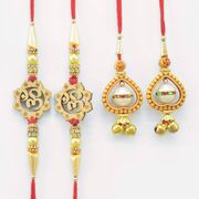 Bhaiya Bhabhi Rakhis Set of 2 Auspicious God Rakhis and Beaded Lumba