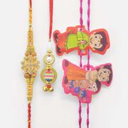 Attractive Pair of Bhaiya Bhabhi Rakhis with Chhota Bheem Character Kids Rakhi