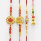 Three Amazing Looking Marvelous Mauli Thread Brother Rakhis with Single Lumba Rakhi