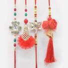 Rose Design and Stone Studded Flower Rakhi Set of 2 Bhaiya Bhabhi Rakhis
