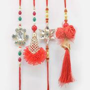 Rose Design and Stone Studded Flower Rakhi Set of 2 Bhaiya Bhabhi Rakhis