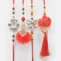 Rose Design and Stone Studded Flower Rakhi Set of 2 Bhaiya Bhabhi Rakhis