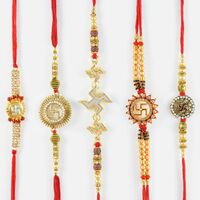 Auspicious Swastik with Mauli Thread Rakhi Set of 5