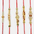 Designer Golden Beads and Diamond Rakhi Set of 5