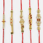 Designer Golden Beads and Diamond Rakhi Set of 5