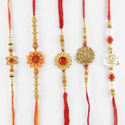 Ideal Kundan and Diamond Floral Rakhi Set of 5