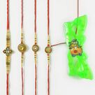 Splendid Authentic Mauli Threaded Rakhi Set of 5 with Kids Rakhi