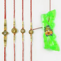 Splendid Authentic Mauli Threaded Rakhi Set of 5 with Kids Rakhi