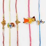 Divine Gajanan Rakhi Pair with Awesome Cartoon Kids Rakhi in a Set of 5 Rakhis