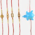 Kundan Pearl Rakhi Set of 5 with Kids Rakhi