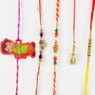 Magnificient Beads and Diamond Rakhi Set of 5 with Chhota Bheem Rakhi for Kids
