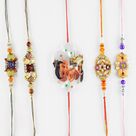 Beads and Diamonds Everywhere Rakhi Set of 5 with Ganesha Kids Rakhi