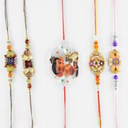 Beads and Diamonds Everywhere Rakhi Set of 5 with Ganesha Kids Rakhi