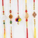 Traditional Lumba Rakhi with Four Beautiful Bhaiya Rakhi Set of 5