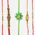 Marvelous Ganesha Flower Rakhi with Sandalwood Beads Rakhi Set of 5