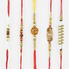 Linear Pearl and Diamonds Rakhi Set of 5 