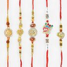 Om and Swastik Set of 5 Rakhis