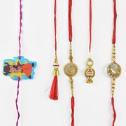 Twin Pair of Angelic Bhaiya-Bhabhi Rakhi and Chhota Bheem Kids Rakhi Set of 5 