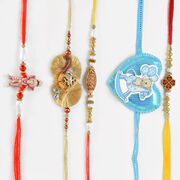 Blissful Ganesha and Teddy Horse Rakhi in a Set of 5